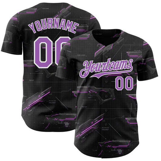 Custom Black Medium Purple-White Futurism Sci-Fi E-sports 3D Pattern Design Authentic Baseball Jersey - Main View