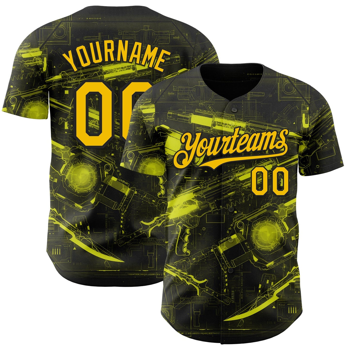 Custom Black-Yellow Futurism Cyberpunk E-sports 3D Pattern Design Authentic Baseball Jersey - Main View