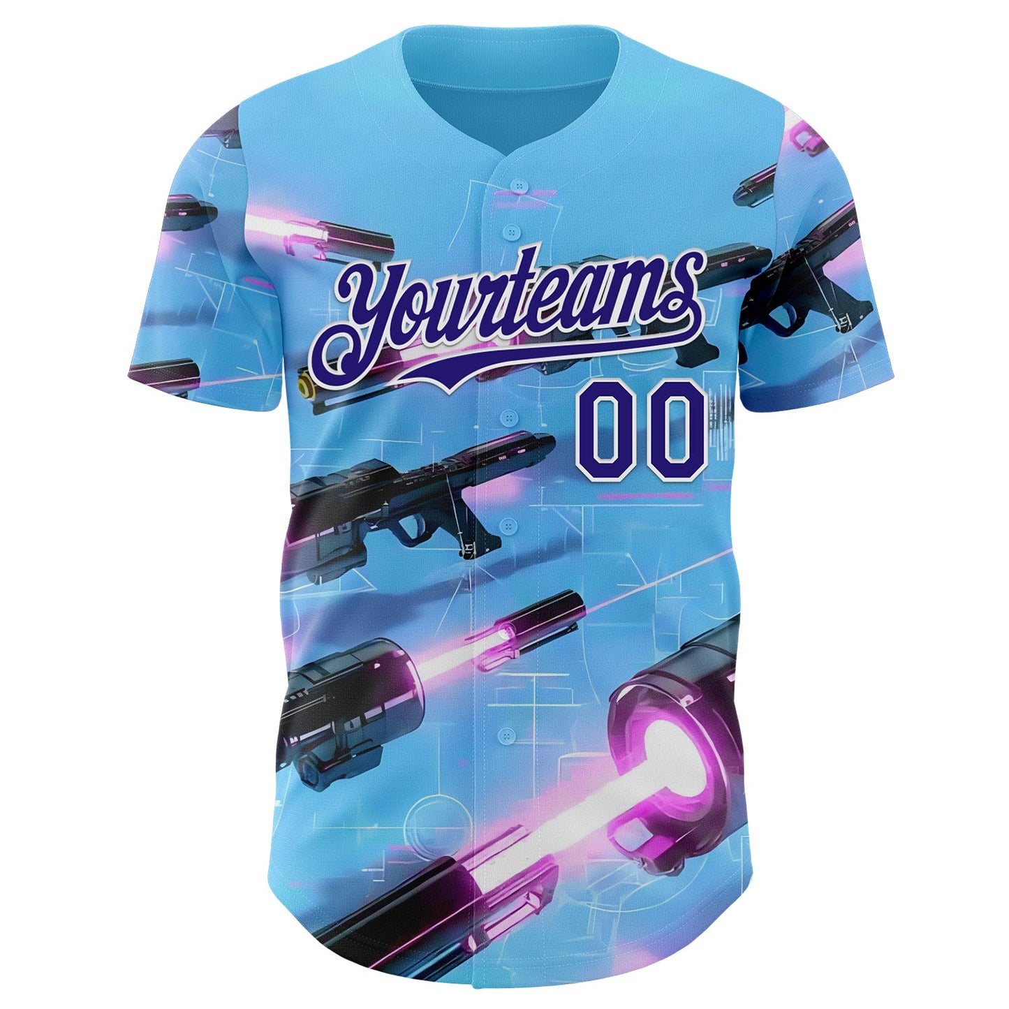Custom Blue Dark Purple-White Futurism Sci-Fi E-sports 3D Pattern Design Authentic Baseball Jersey view 2