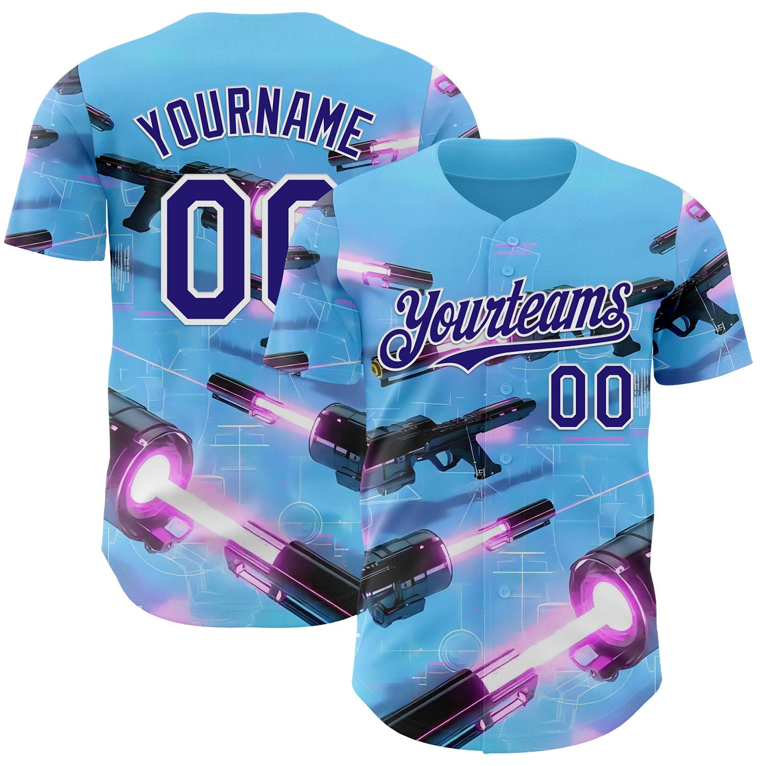 Custom Blue Dark Purple-White Futurism Sci-Fi E-sports 3D Pattern Design Authentic Baseball Jersey - Main View