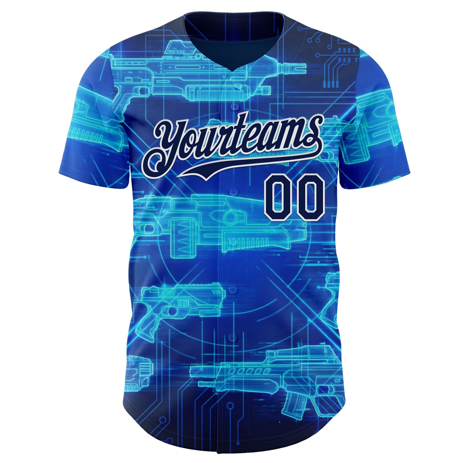 Custom Blue Navy-White Futurism Sci-Fi E-sports 3D Pattern Design Authentic Baseball Jersey view 2