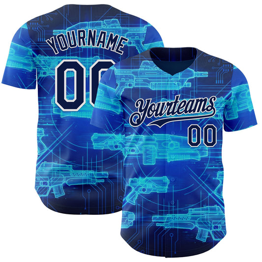 Custom Blue Navy-White Futurism Sci-Fi E-sports 3D Pattern Design Authentic Baseball Jersey - Main View