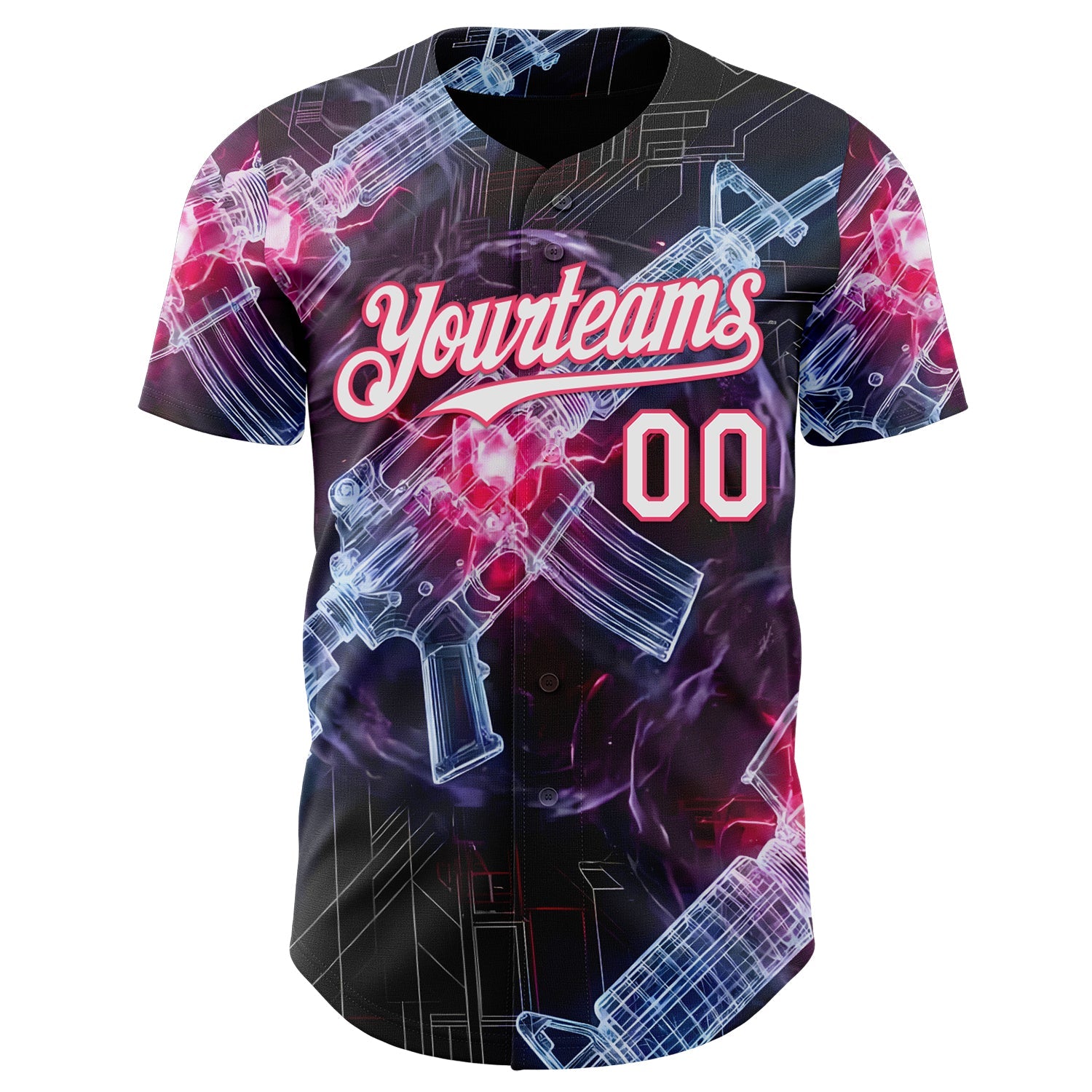 Custom Black White-Neon Pink Futurism Sci-Fi E-sports 3D Pattern Design Authentic Baseball Jersey view 2