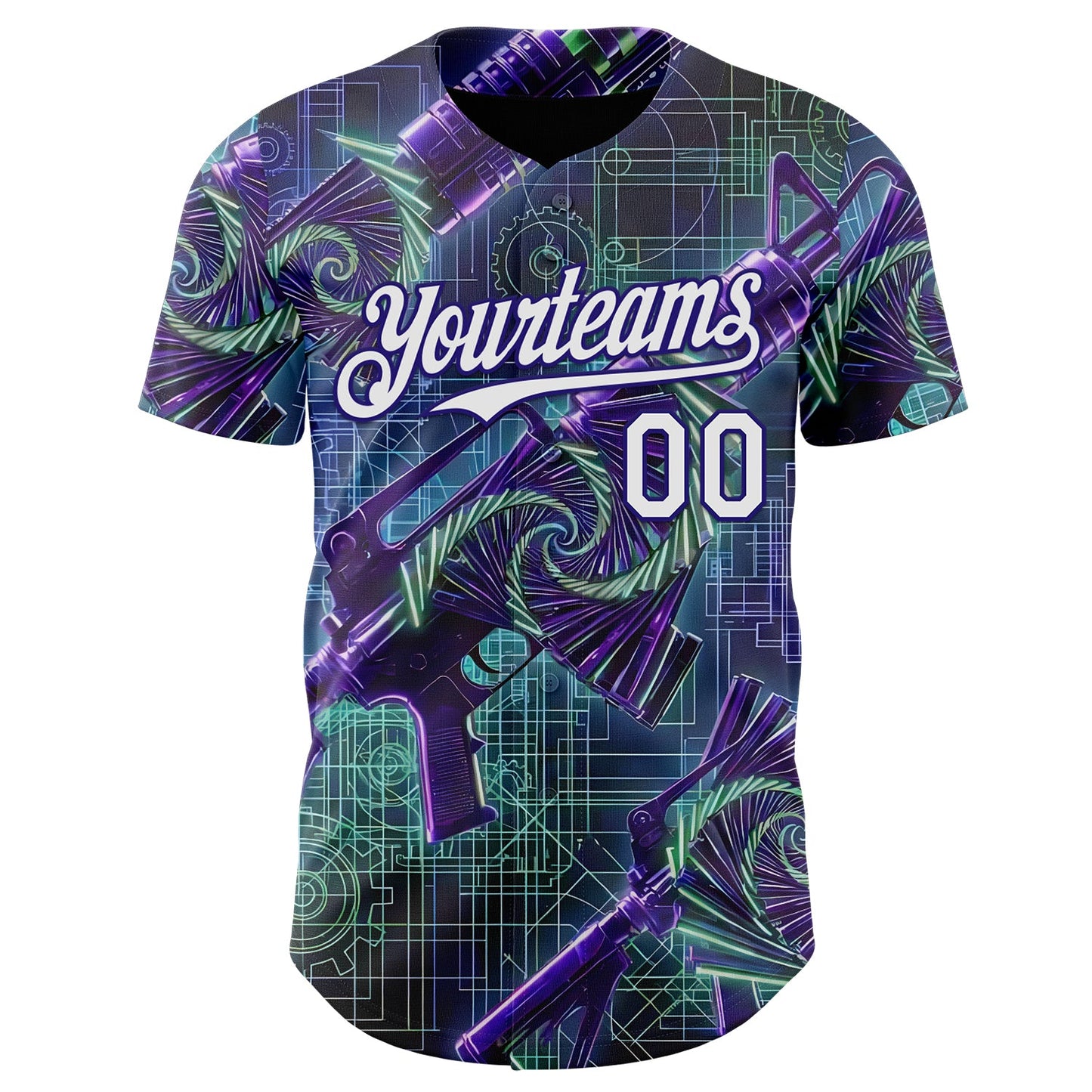 Custom Black White-Dark Purple Futurism Cyberpunk E-sports 3D Pattern Design Authentic Baseball Jersey view 2
