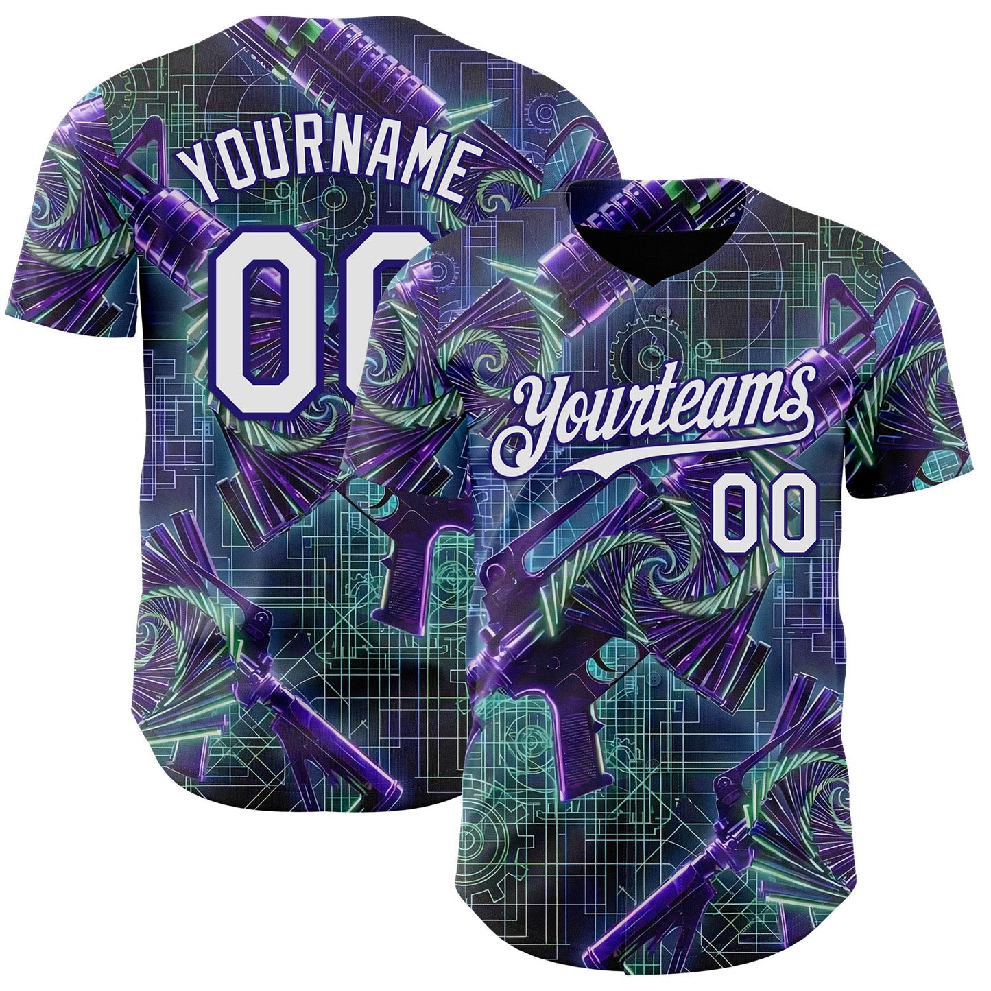 Custom Black White-Dark Purple Futurism Cyberpunk E-sports 3D Pattern Design Authentic Baseball Jersey - Main View