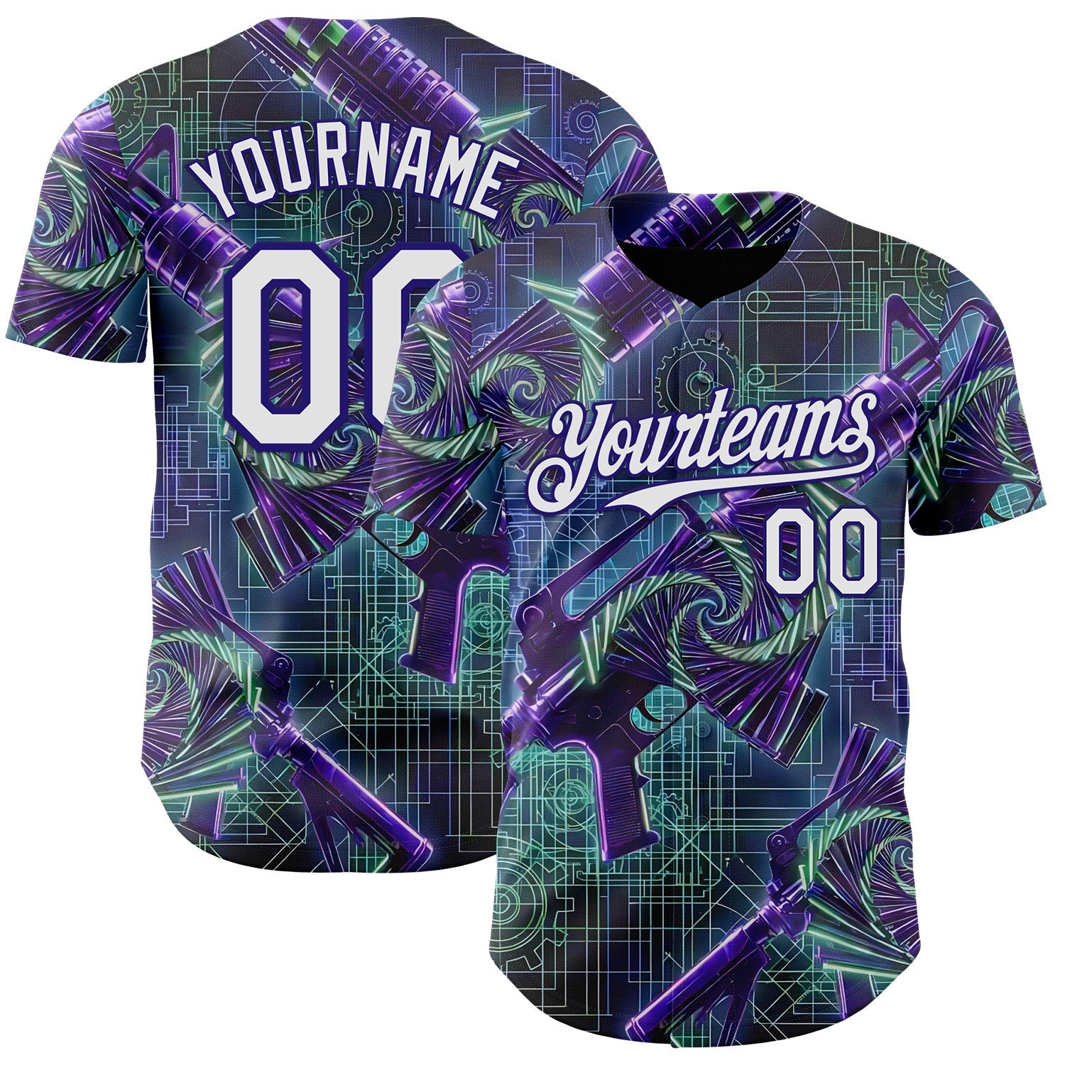Custom Black White-Dark Purple Futurism Cyberpunk E-sports 3D Pattern Design Authentic Baseball Jersey - Main View