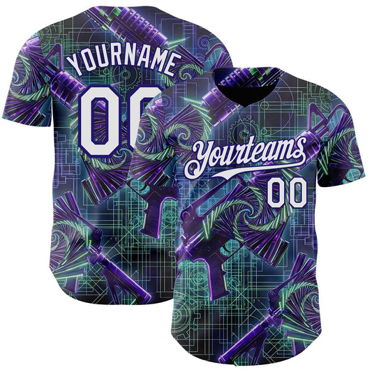 Custom Black White-Dark Purple Futurism Cyberpunk E-sports 3D Pattern Design Authentic Baseball Jersey - Main View