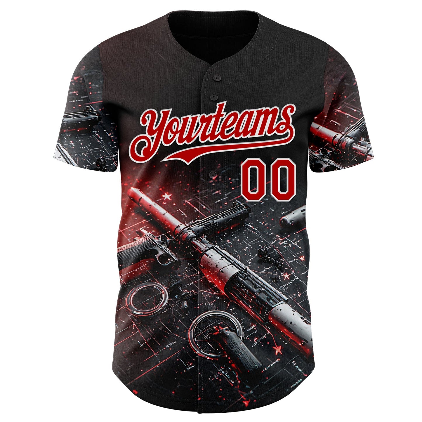 Custom Black Red-White Futurism Cyberpunk E-sports 3D Pattern Design Authentic Baseball Jersey view 2