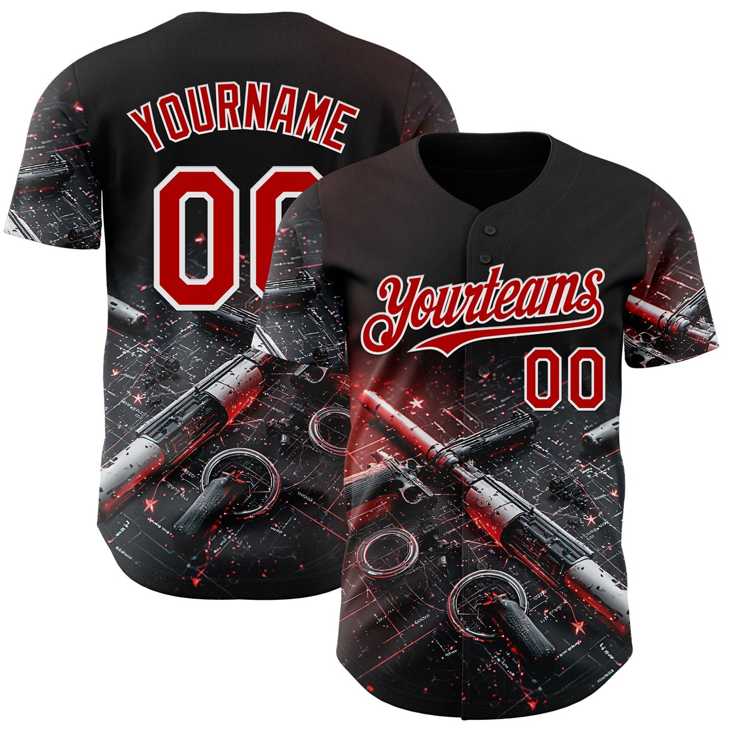 Custom Black Red-White Futurism Cyberpunk E-sports 3D Pattern Design Authentic Baseball Jersey - Main View