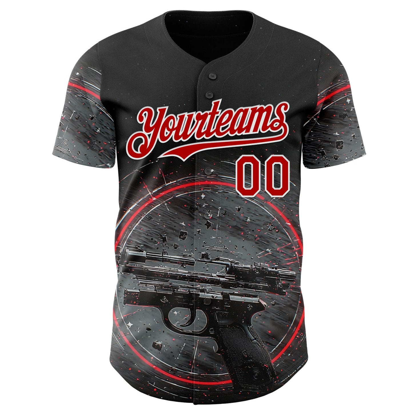 Custom Black Red-White Futurism Cyberpunk E-sports 3D Pattern Design Authentic Baseball Jersey view 2