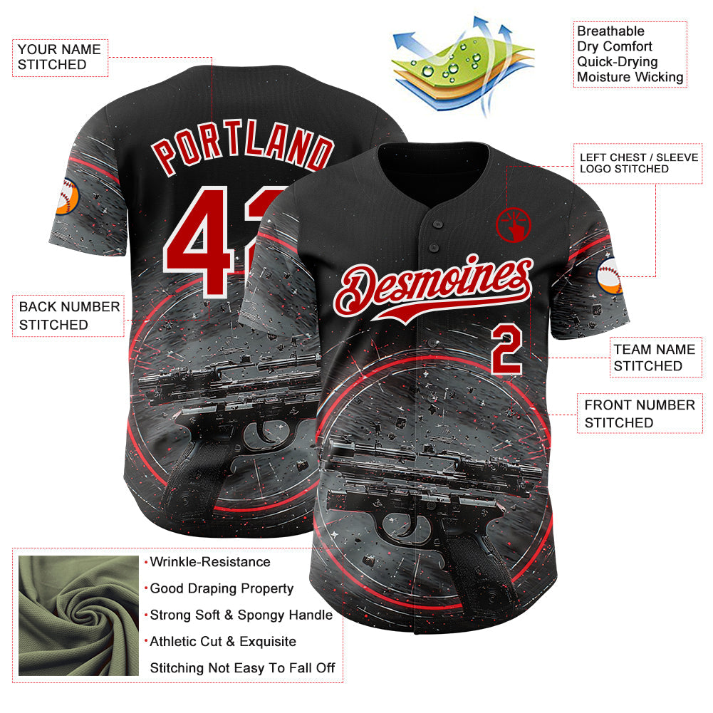 Custom Black Red-White Futurism Cyberpunk E-sports 3D Pattern Design Authentic Baseball Jersey view 3