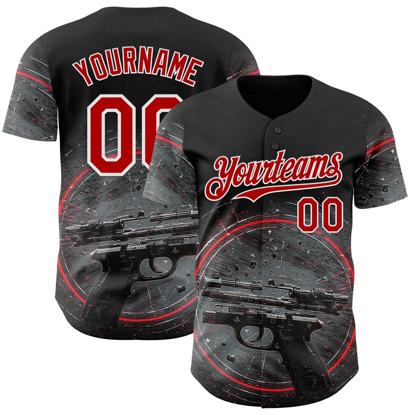 Custom Black Red-White Futurism Cyberpunk E-sports 3D Pattern Design Authentic Baseball Jersey - Main View