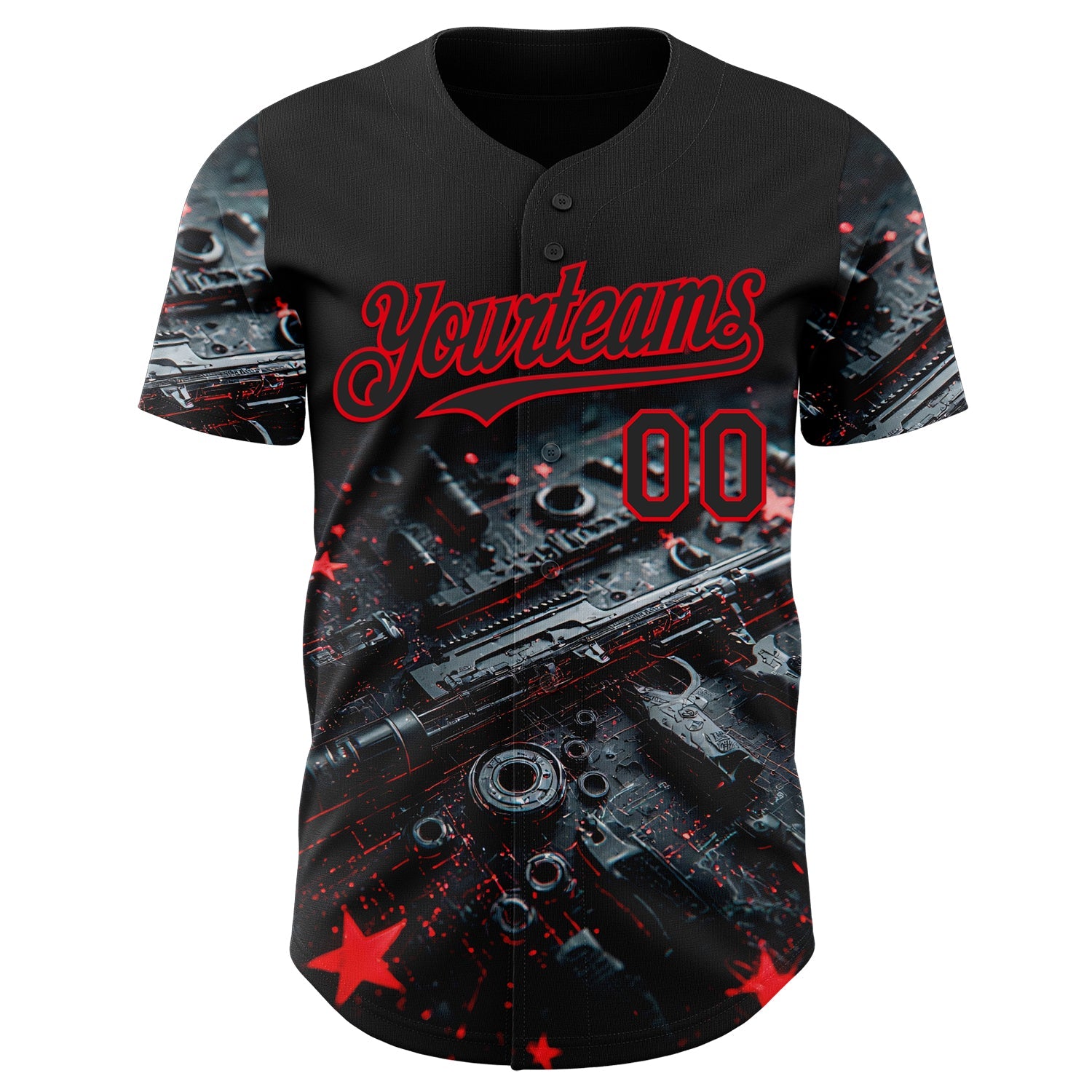 Custom Black-Fire Red Futurism Cyberpunk E-sports 3D Pattern Design Authentic Baseball Jersey view 2