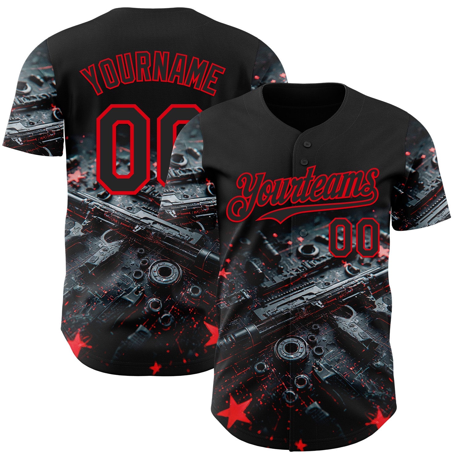 Custom Black-Fire Red Futurism Cyberpunk E-sports 3D Pattern Design Authentic Baseball Jersey - Main View