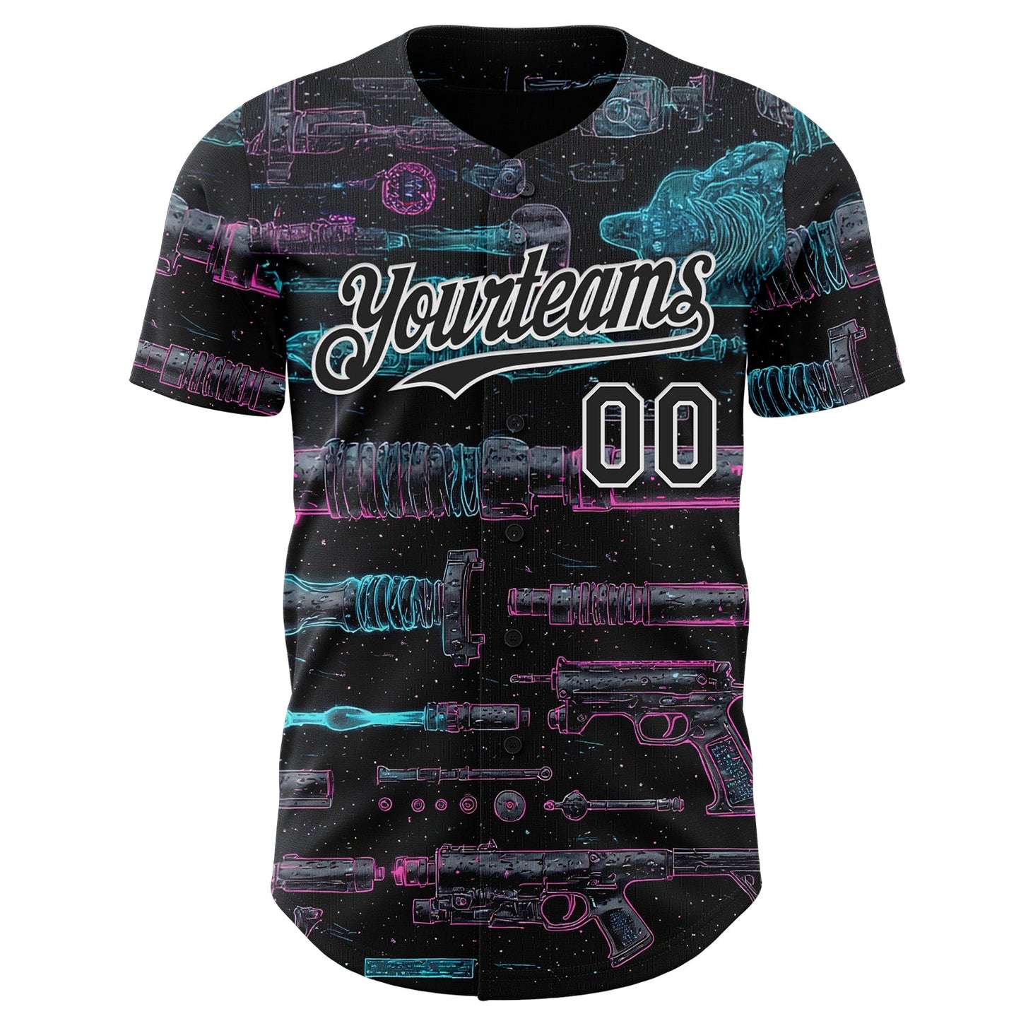 Custom Black-White Futurism Sci-Fi E-sports 3D Pattern Design Authentic Baseball Jersey view 2