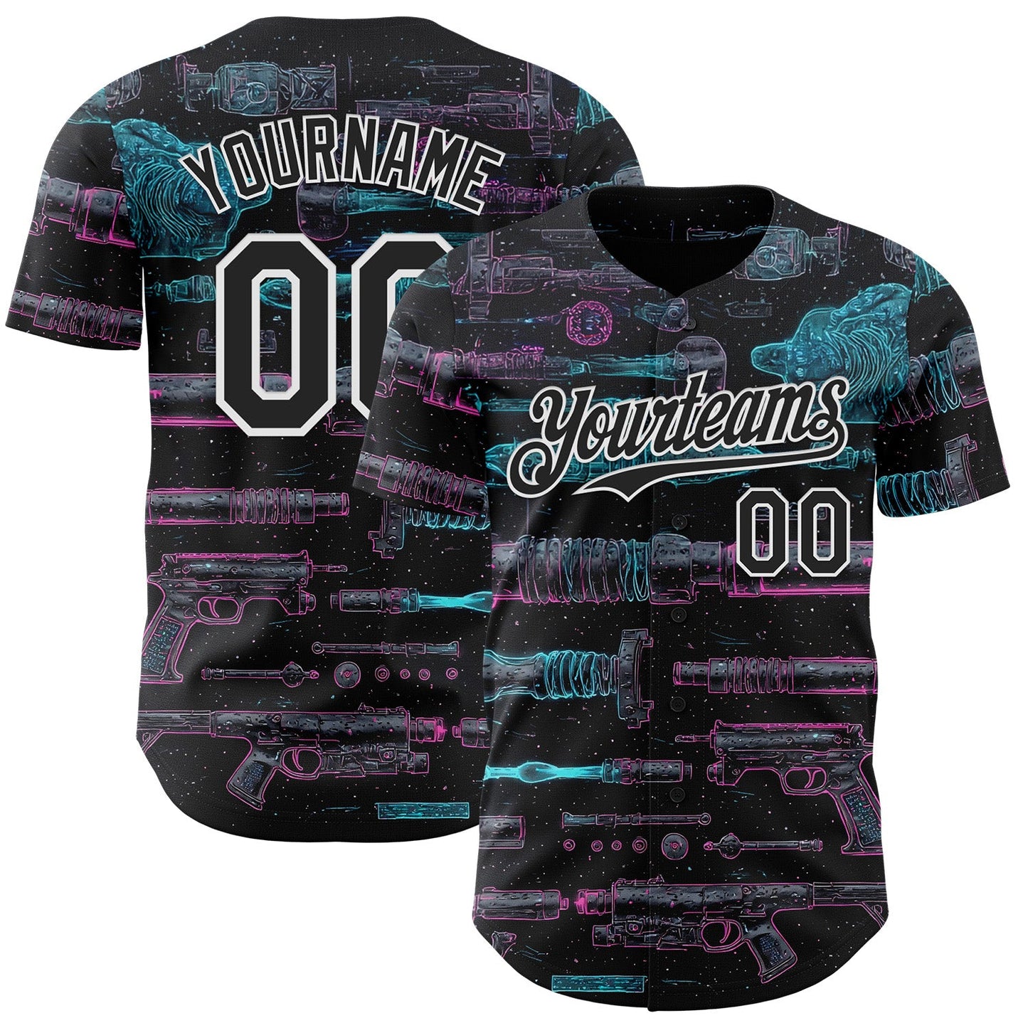 Custom Black-White Futurism Sci-Fi E-sports 3D Pattern Design Authentic Baseball Jersey - Main View
