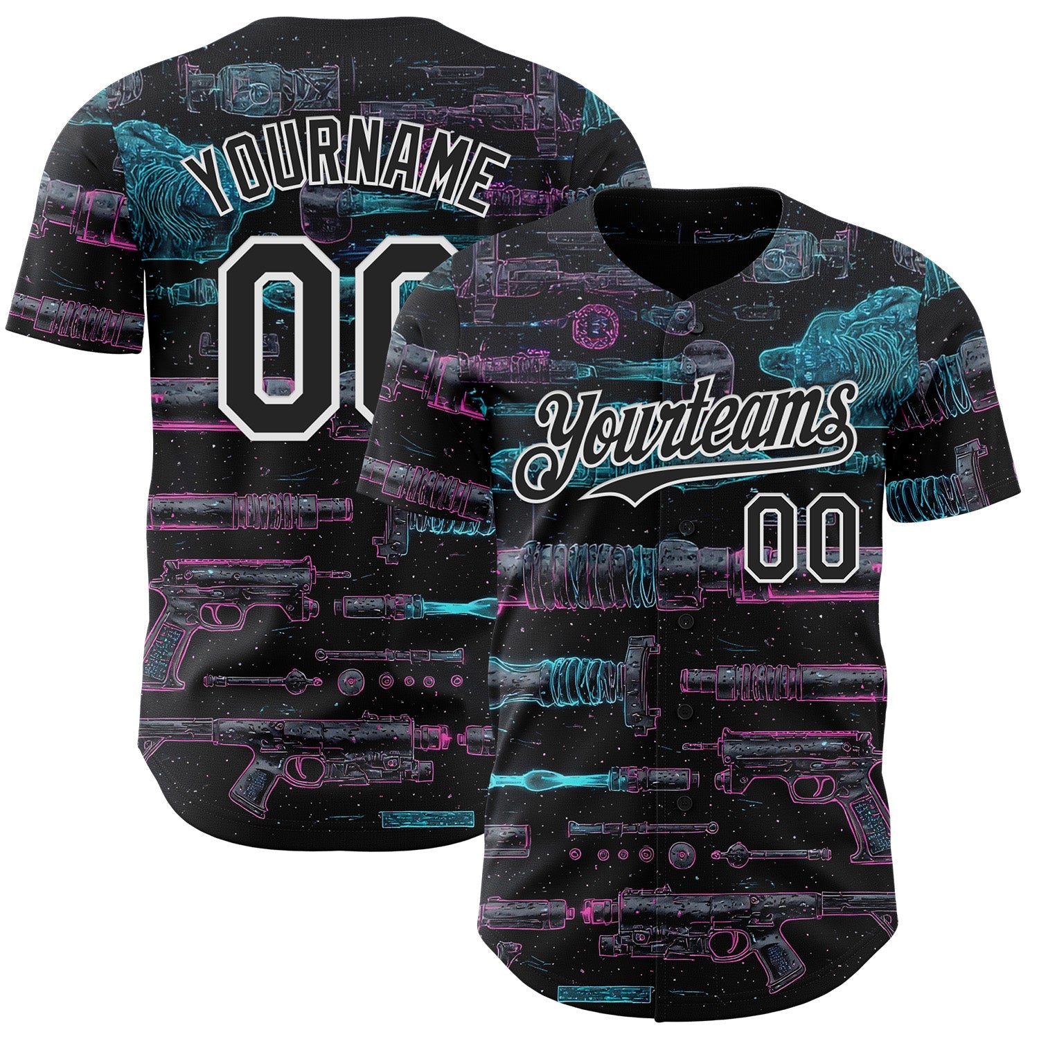 Custom Black-White Futurism Sci-Fi E-sports 3D Pattern Design Authentic Baseball Jersey - Main View