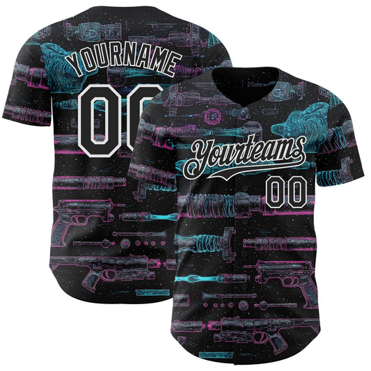 Custom Black-White Futurism Sci-Fi E-sports 3D Pattern Design Authentic Baseball Jersey - Main View