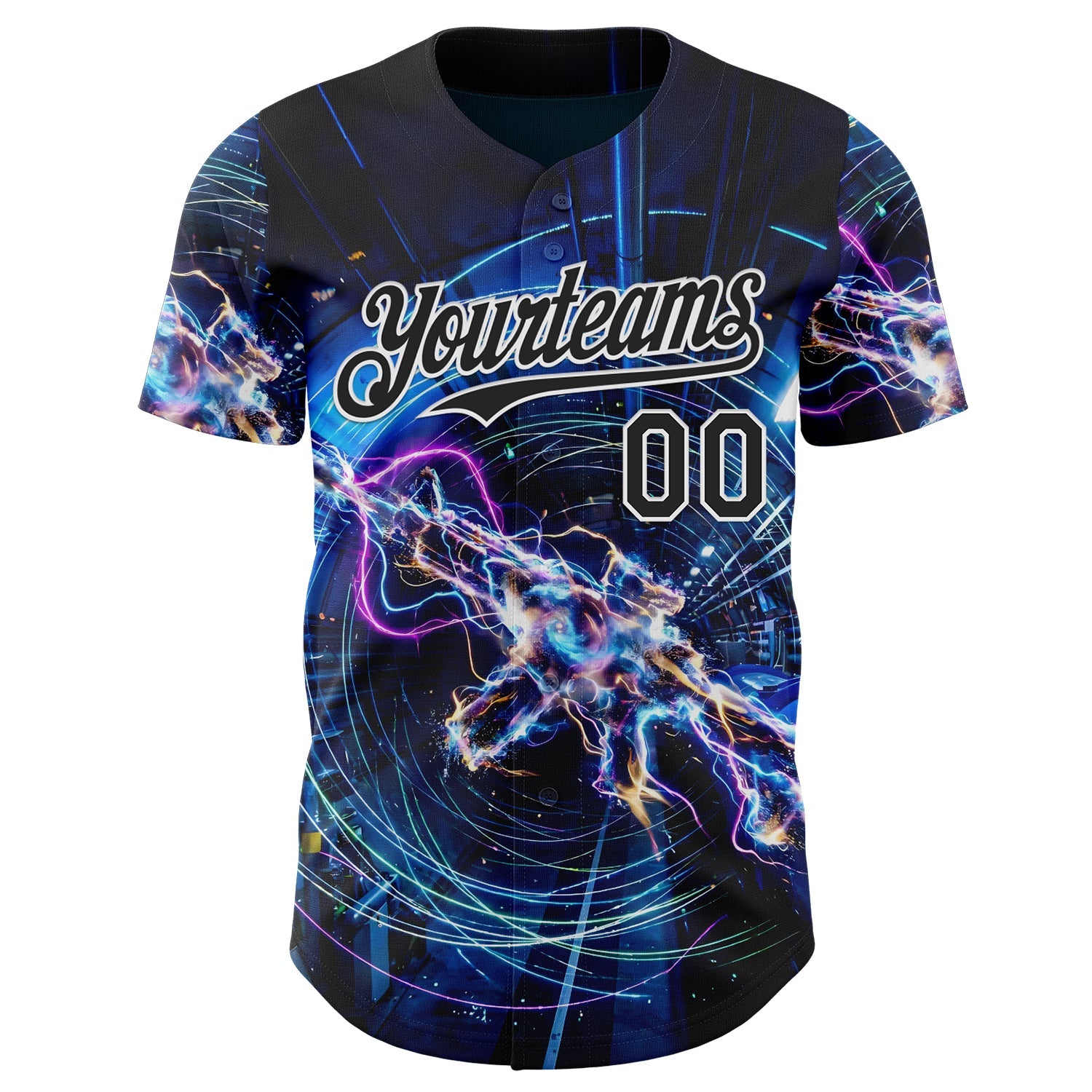 Custom Black-White Futurism Sci-Fi E-sports 3D Pattern Design Authentic Baseball Jersey view 2