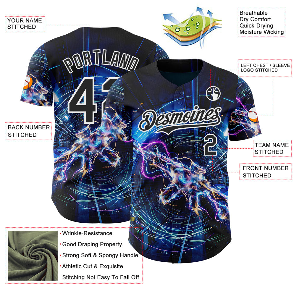 Custom Black-White Futurism Sci-Fi E-sports 3D Pattern Design Authentic Baseball Jersey view 3
