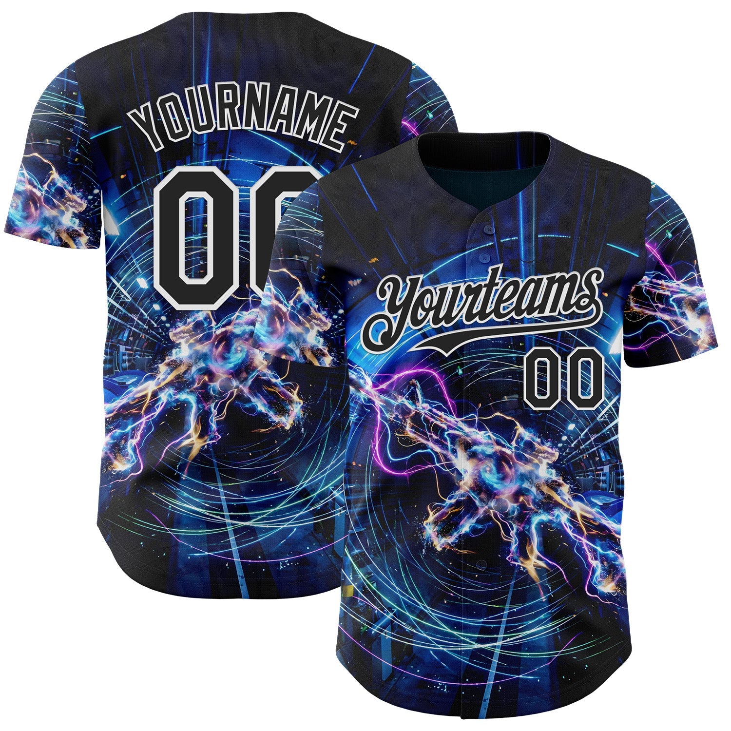 Custom Black-White Futurism Sci-Fi E-sports 3D Pattern Design Authentic Baseball Jersey - Main View