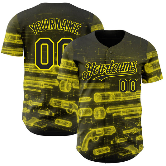 Custom Black-Light Yellow Futurism Cyberpunk E-sports 3D Pattern Design Authentic Baseball Jersey - Main View