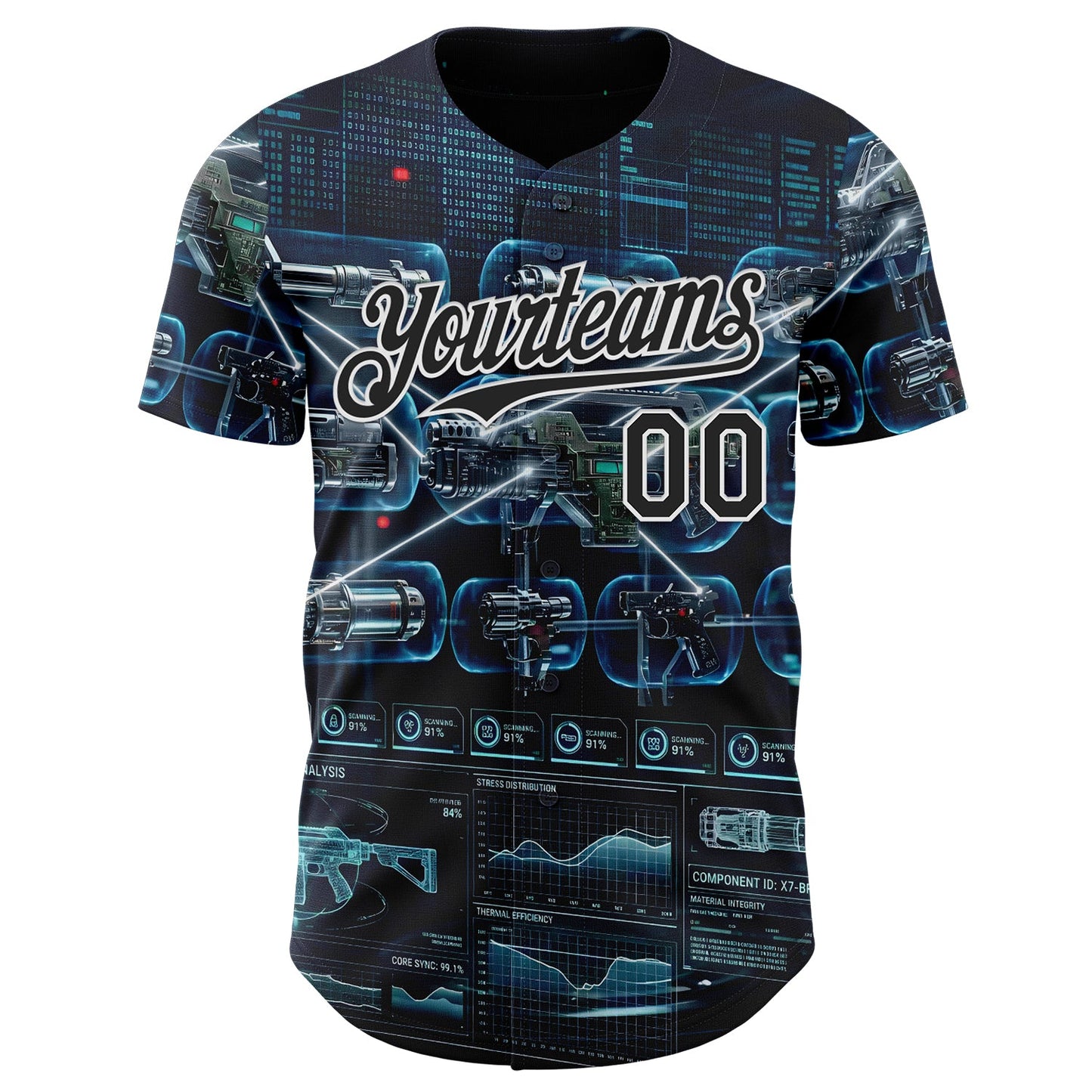 Custom Black-White Futurism Tactical E-sports 3D Pattern Design Authentic Baseball Jersey view 2