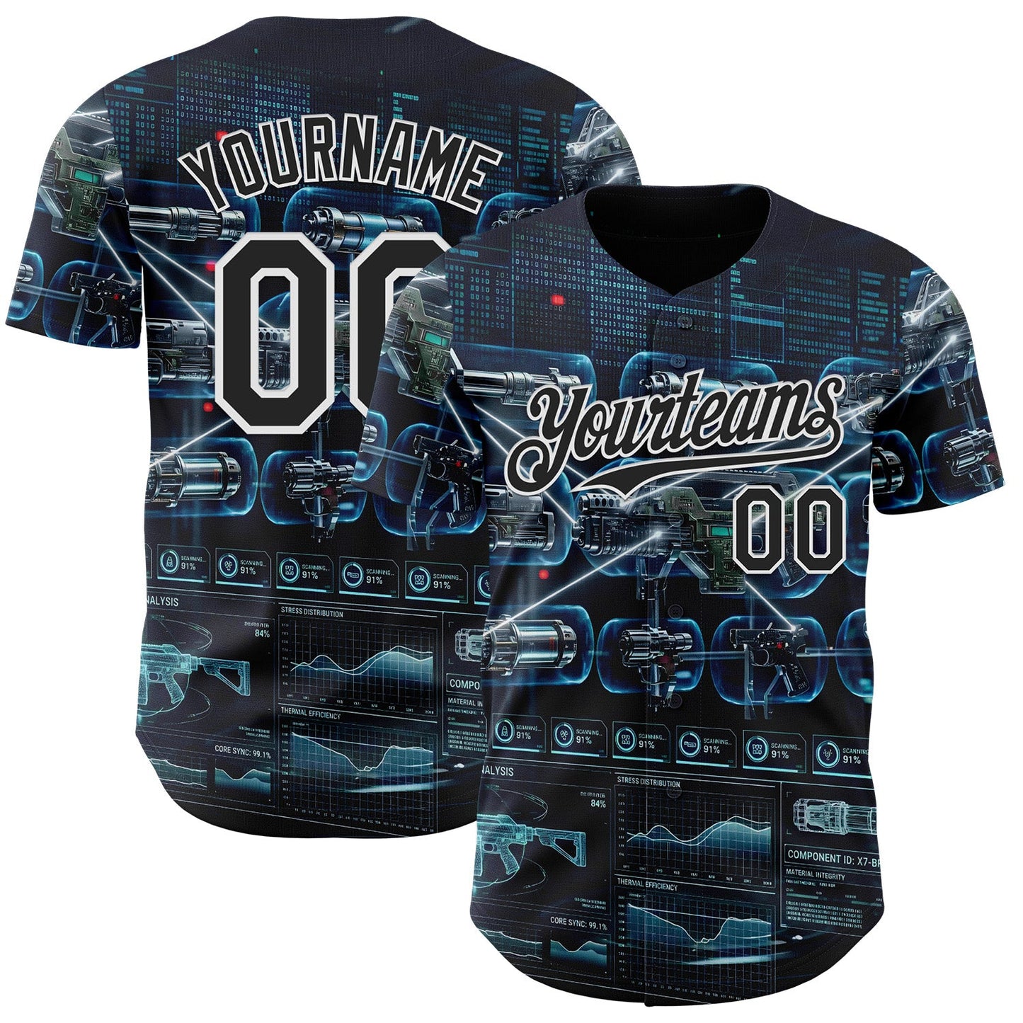 Custom Black-White Futurism Tactical E-sports 3D Pattern Design Authentic Baseball Jersey - Main View