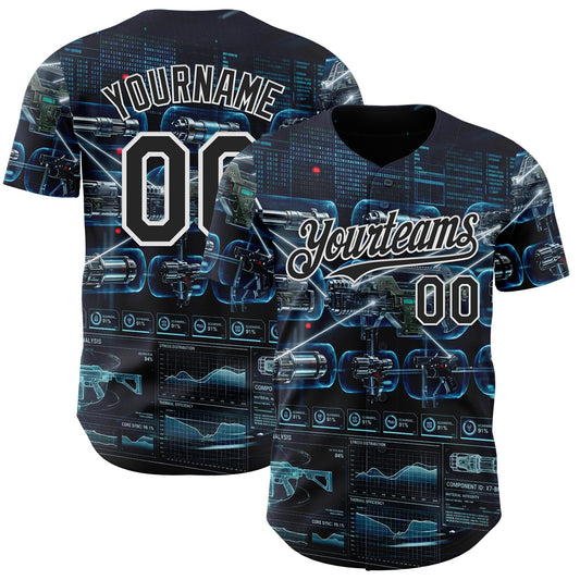 Custom Black-White Futurism Tactical E-sports 3D Pattern Design Authentic Baseball Jersey - Main View