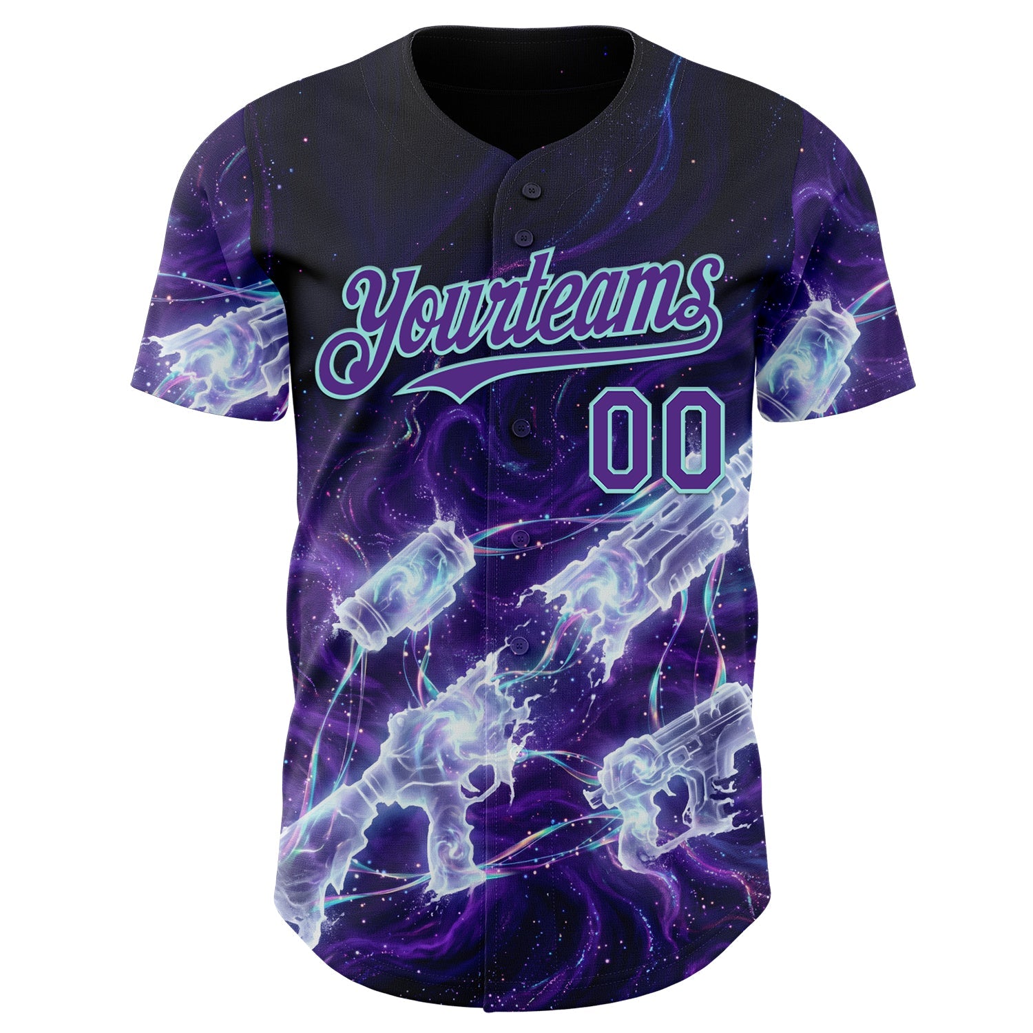 Custom Black Purple-Ice Blue Futurism Cyberpunk E-sports 3D Pattern Design Authentic Baseball Jersey view 2