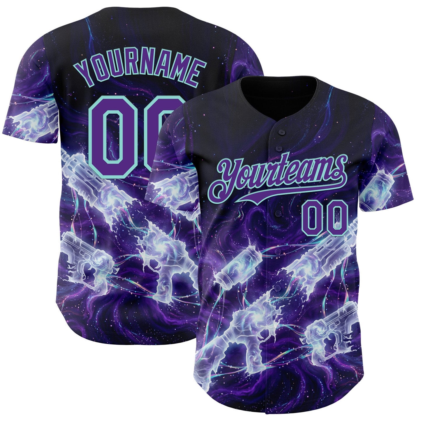 Custom Black Purple-Ice Blue Futurism Cyberpunk E-sports 3D Pattern Design Authentic Baseball Jersey - Main View