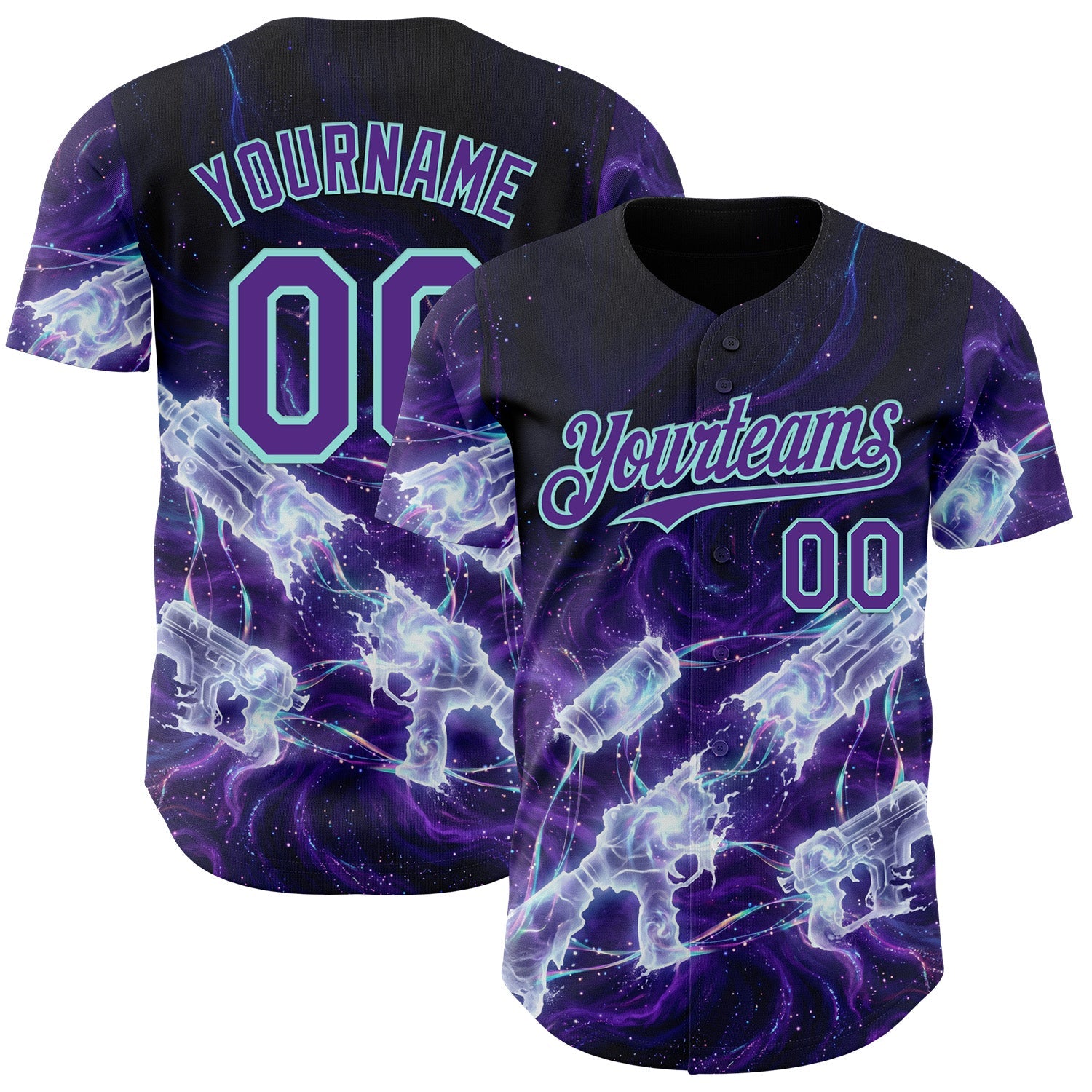 Custom Black Purple-Ice Blue Futurism Cyberpunk E-sports 3D Pattern Design Authentic Baseball Jersey - Main View