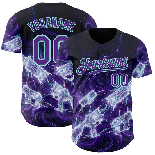 Custom Black Purple-Ice Blue Futurism Cyberpunk E-sports 3D Pattern Design Authentic Baseball Jersey - Main View