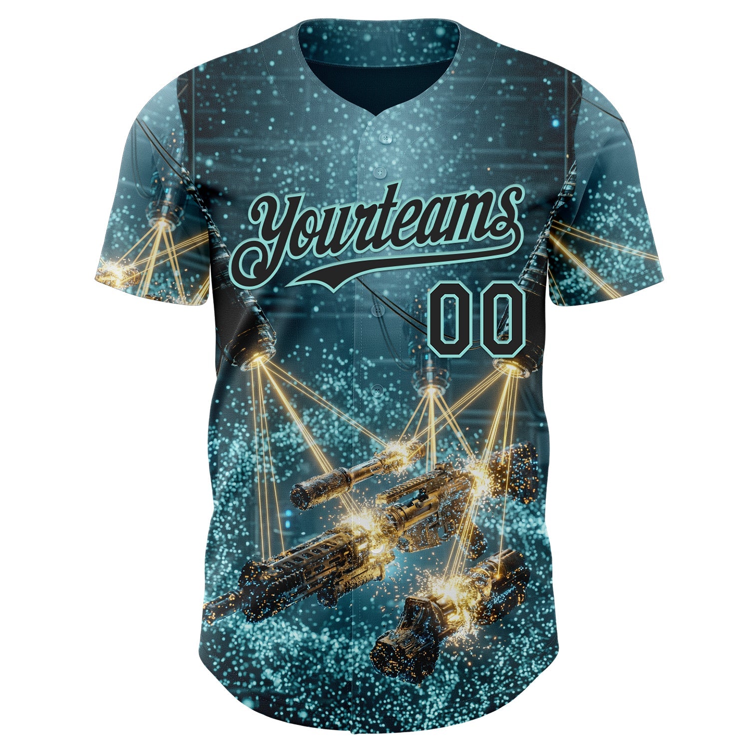 Custom Blue Black-Ice Blue Futurism Sci-Fi E-sports 3D Pattern Design Authentic Baseball Jersey view 2