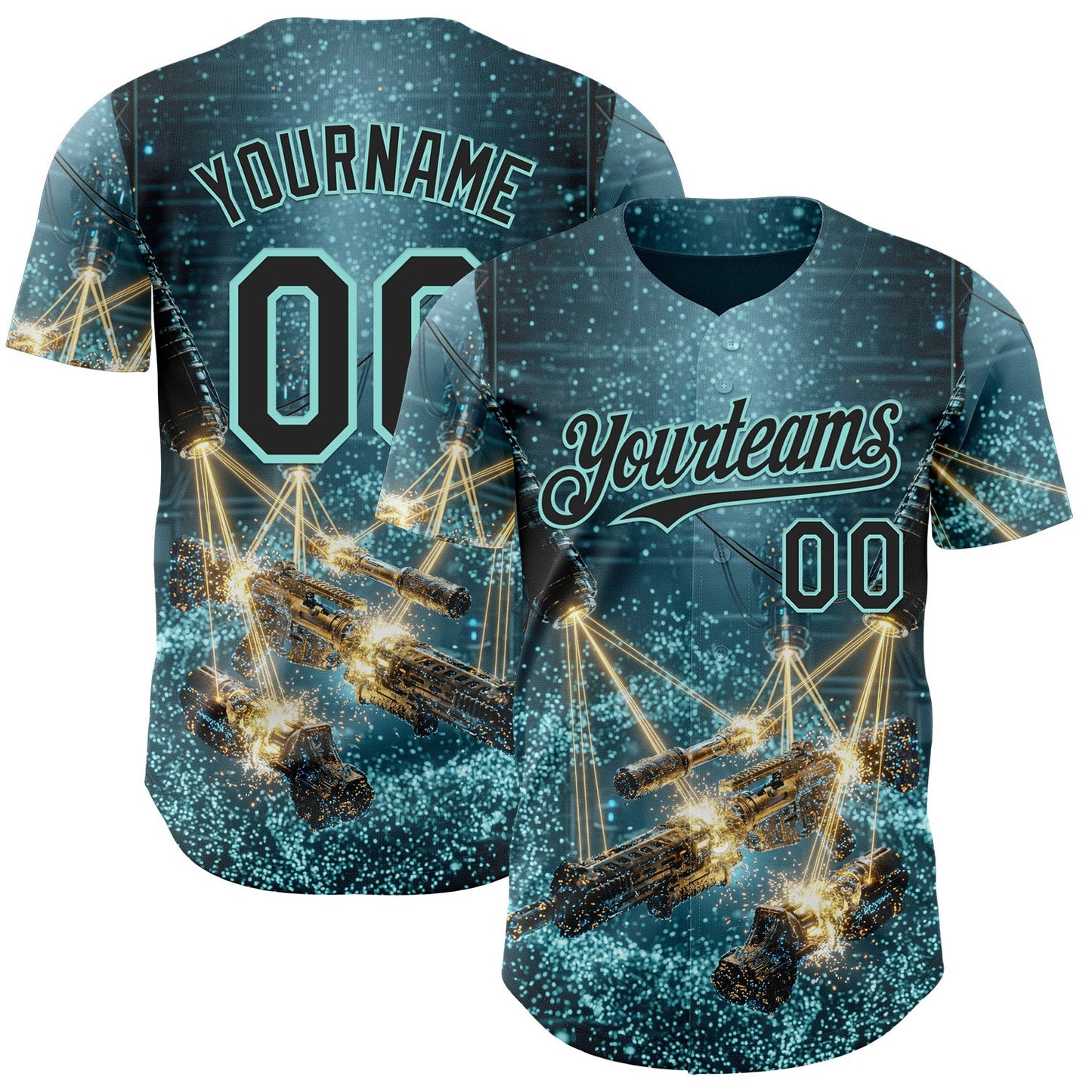 Custom Blue Black-Ice Blue Futurism Sci-Fi E-sports 3D Pattern Design Authentic Baseball Jersey - Main View