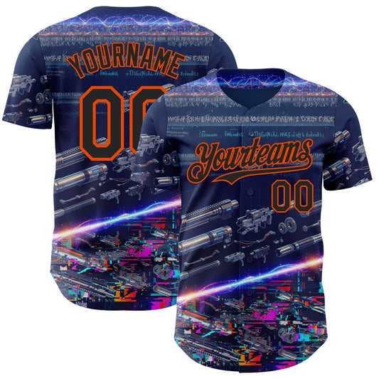 Custom Blue Black-Orange Futurism Sci-Fi E-sports 3D Pattern Design Authentic Baseball Jersey - Main View