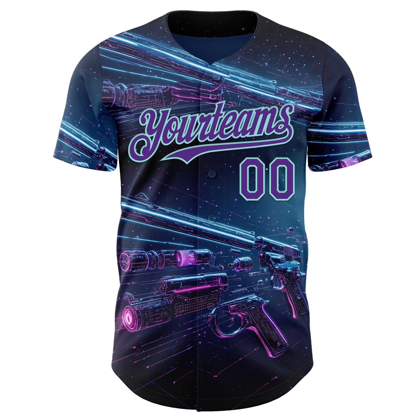 Custom Blue Purple-Ice Blue Futurism Cyberpunk E-sports 3D Pattern Design Authentic Baseball Jersey view 2