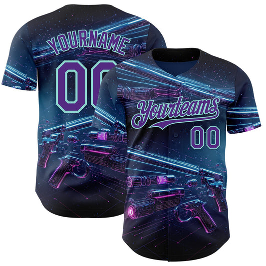 Custom Blue Purple-Ice Blue Futurism Cyberpunk E-sports 3D Pattern Design Authentic Baseball Jersey - Main View