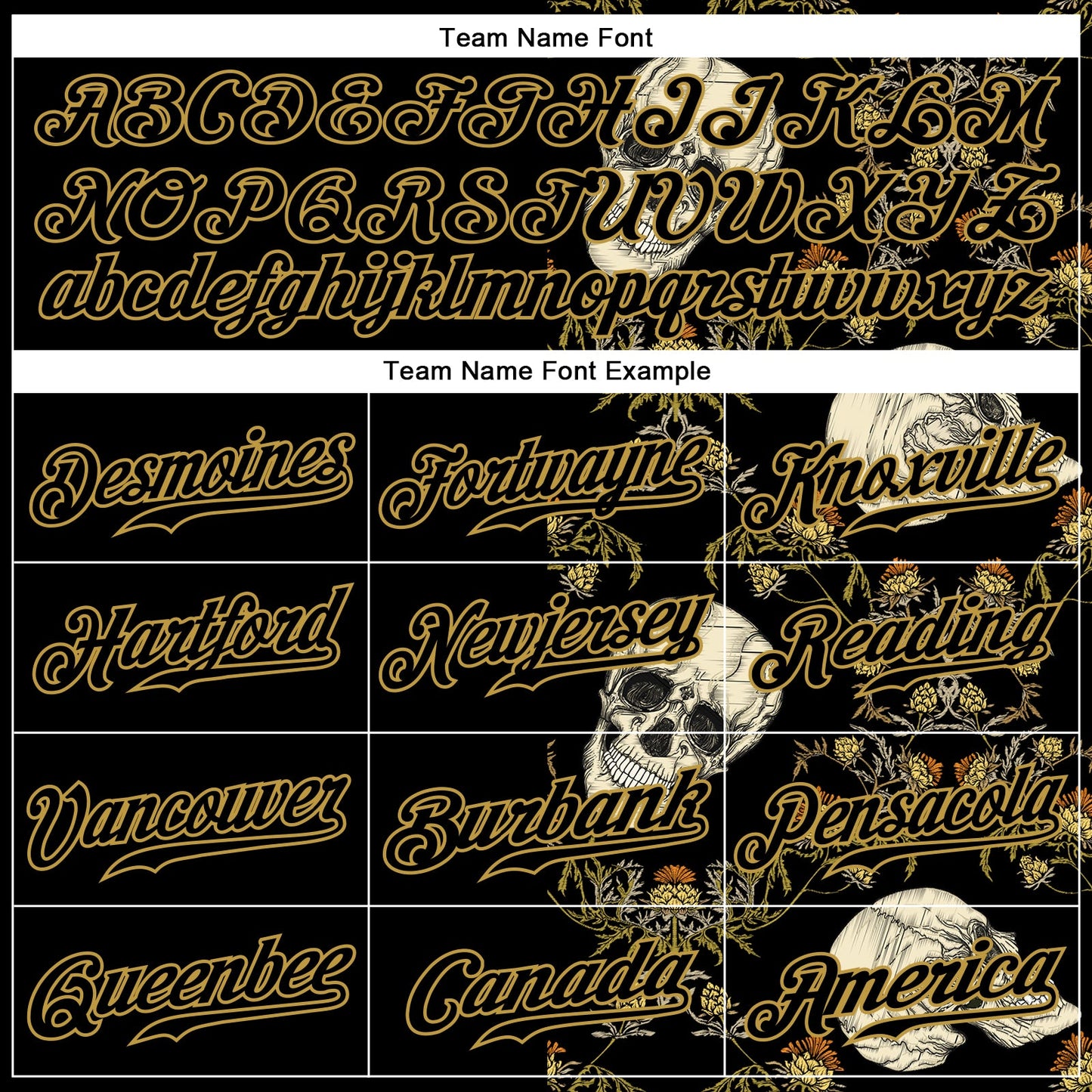 Custom Black Old Gold 3D Plant And Skull Fashion Authentic Baseball Jersey view 4