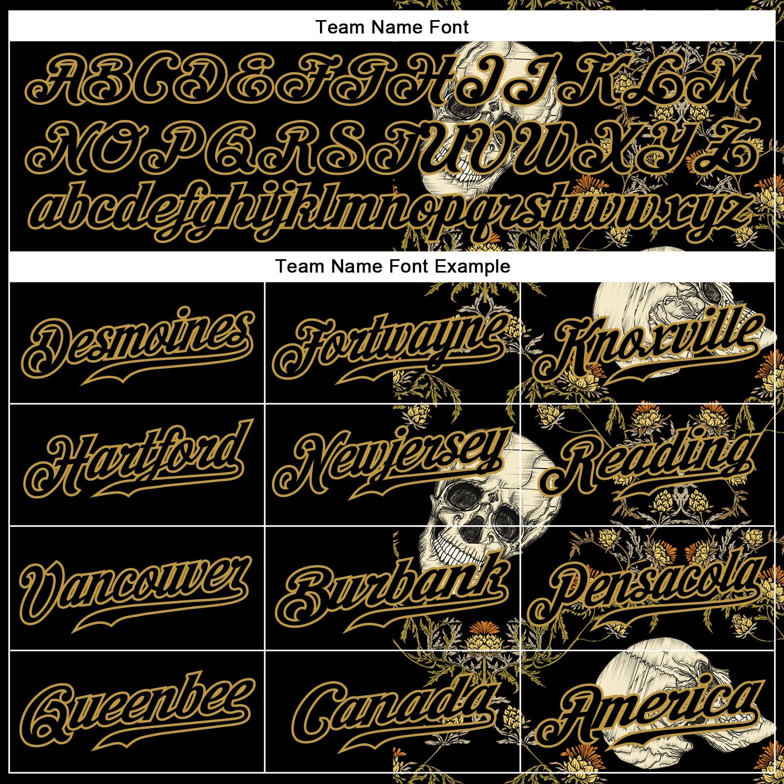 Custom Black Old Gold 3D Plant And Skull Fashion Authentic Baseball Jersey view 4