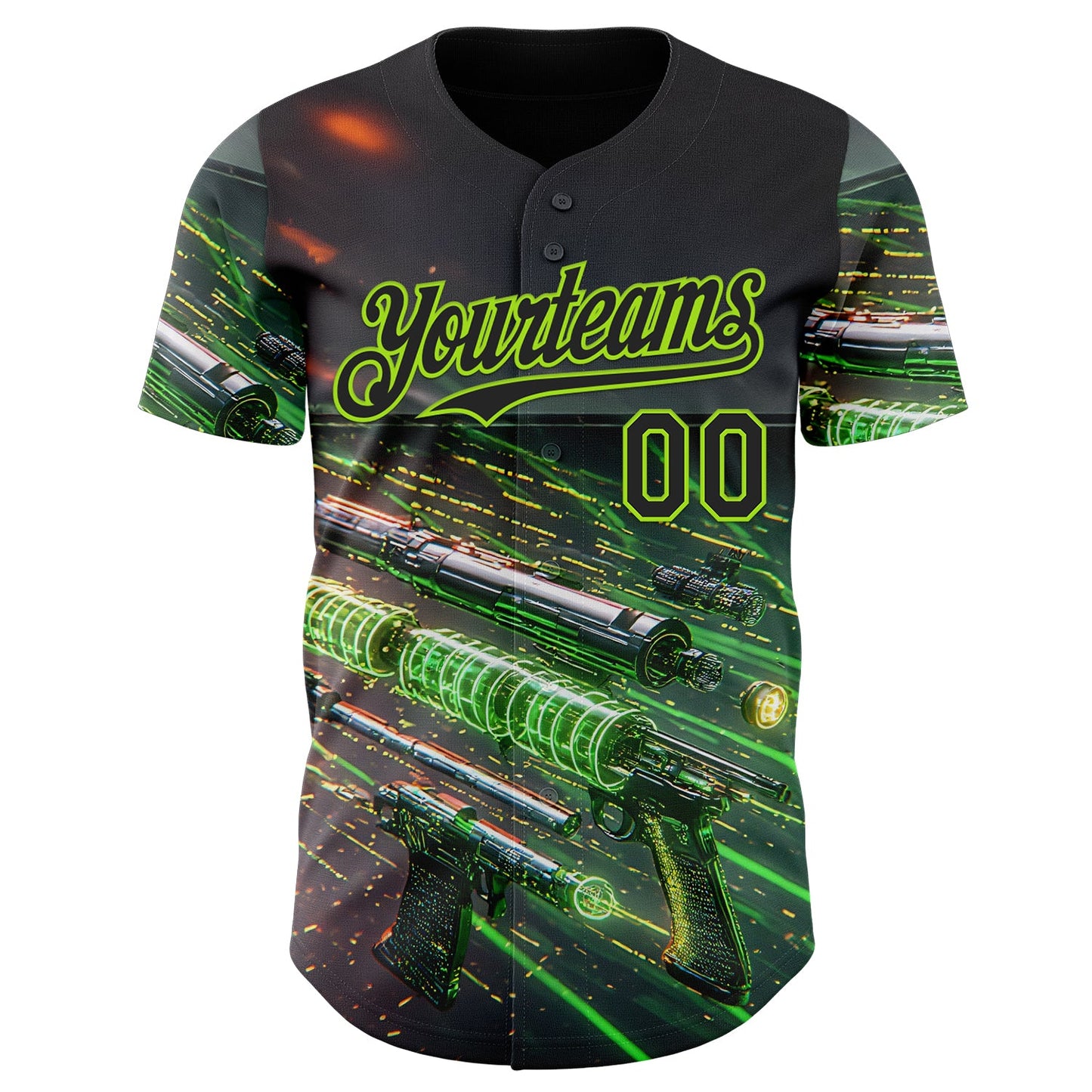 Custom Black-Neon Green Futurism Cyberpunk E-sports 3D Pattern Design Authentic Baseball Jersey view 2