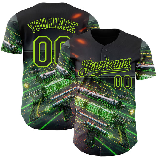 Custom Black-Neon Green Futurism Cyberpunk E-sports 3D Pattern Design Authentic Baseball Jersey - Main View