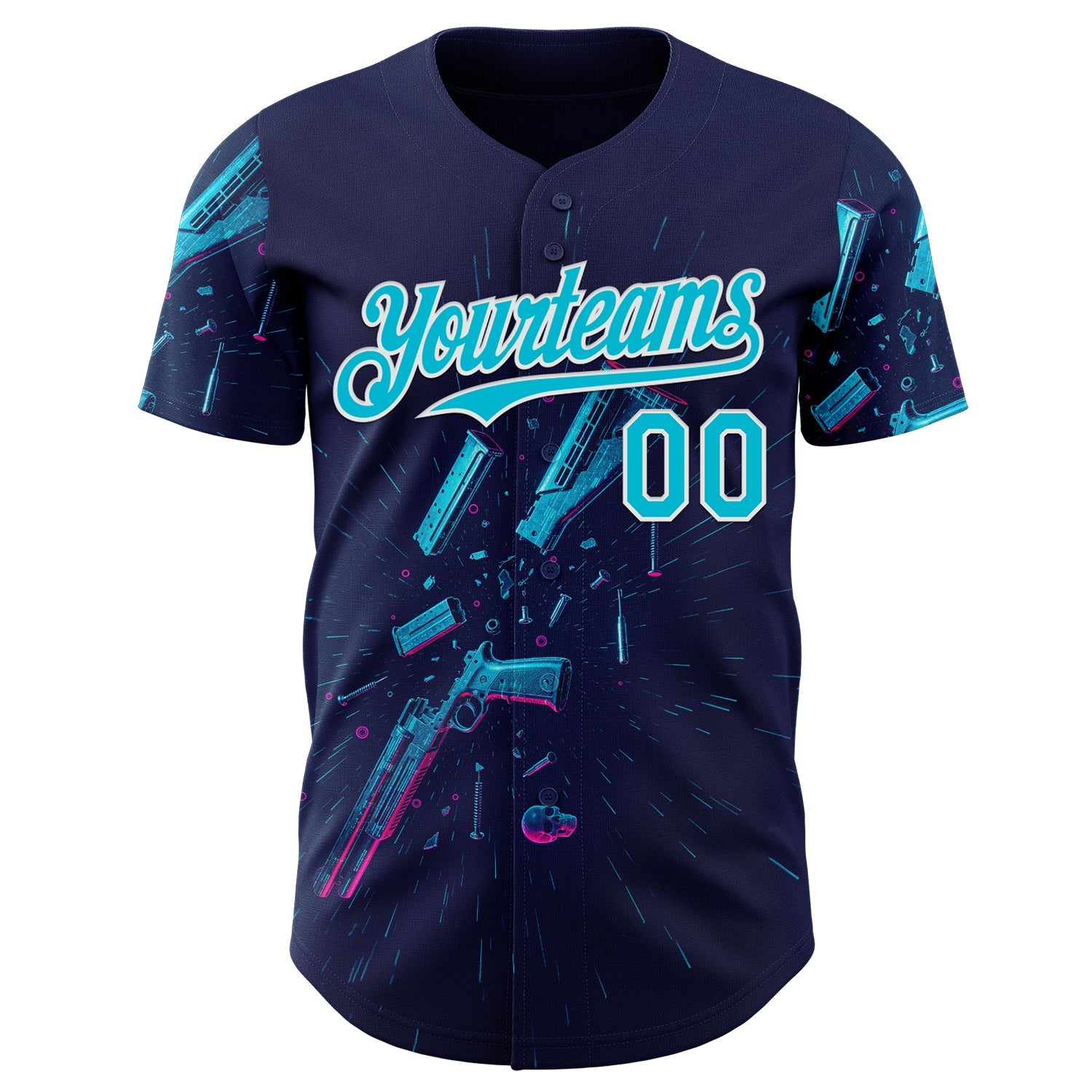 Custom Navy Lakes Blue-White Futurism Cyberpunk E-sports 3D Pattern Design Authentic Baseball Jersey view 2