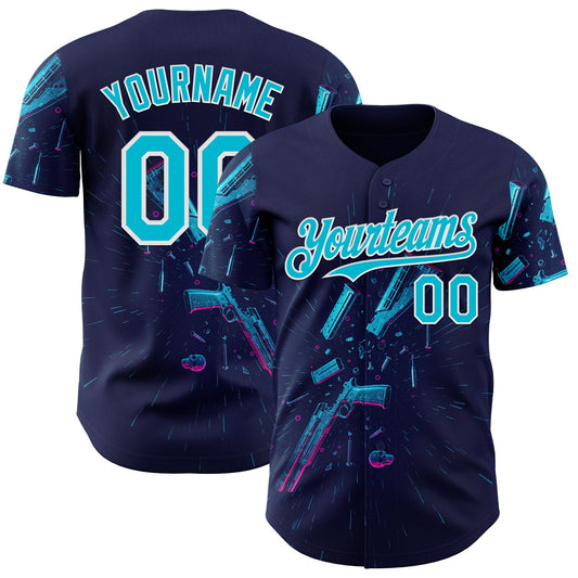 Custom Navy Lakes Blue-White Futurism Cyberpunk E-sports 3D Pattern Design Authentic Baseball Jersey - Main View