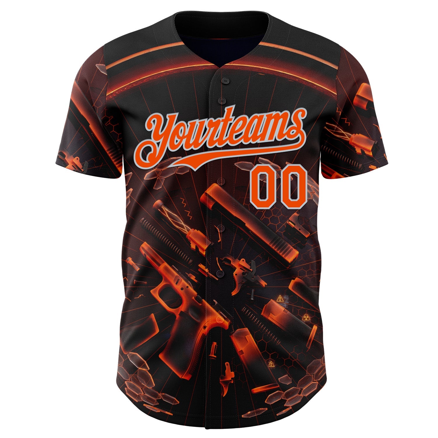 Custom Black Orange-Silver Futurism Cyberpunk E-sports 3D Pattern Design Authentic Baseball Jersey view 2