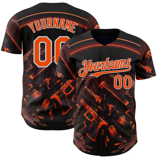 Custom Black Orange-Silver Futurism Cyberpunk E-sports 3D Pattern Design Authentic Baseball Jersey - Main View