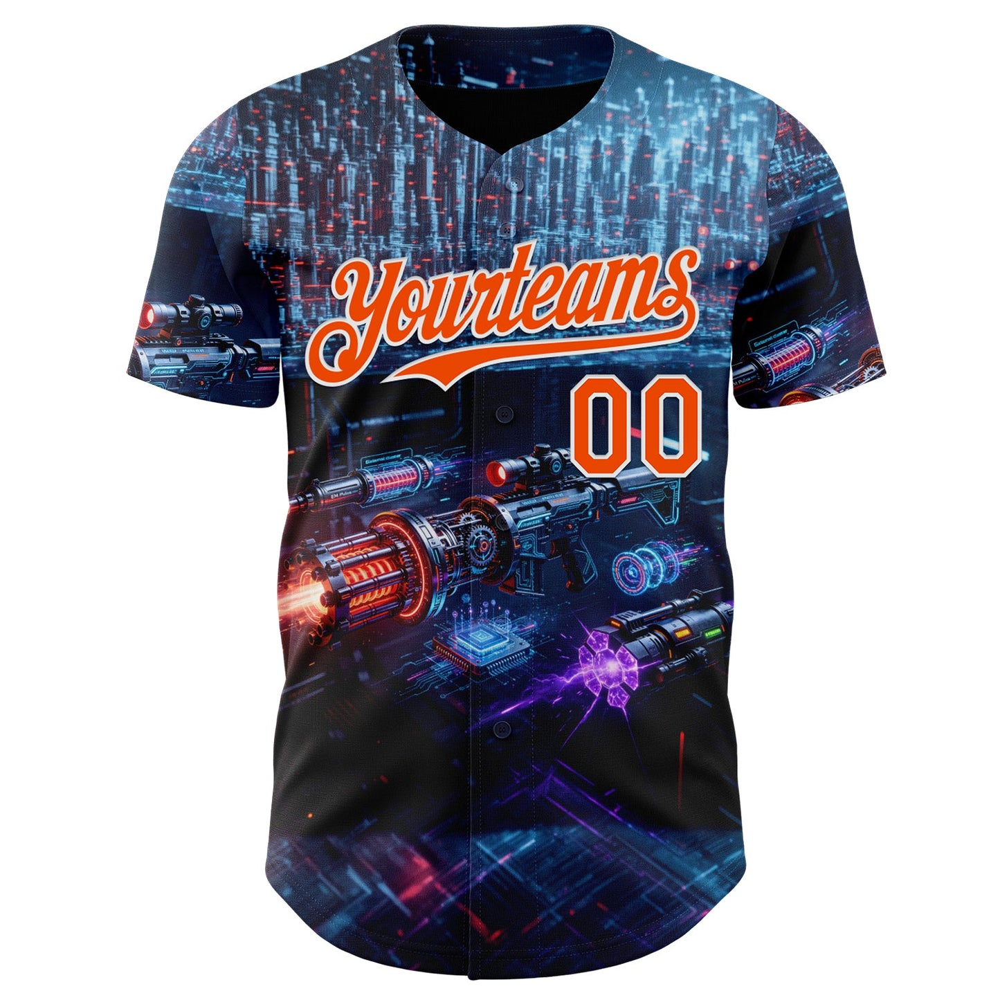 Custom Black Orange-White Futurism Cyberpunk E-sports 3D Pattern Design Authentic Baseball Jersey view 2