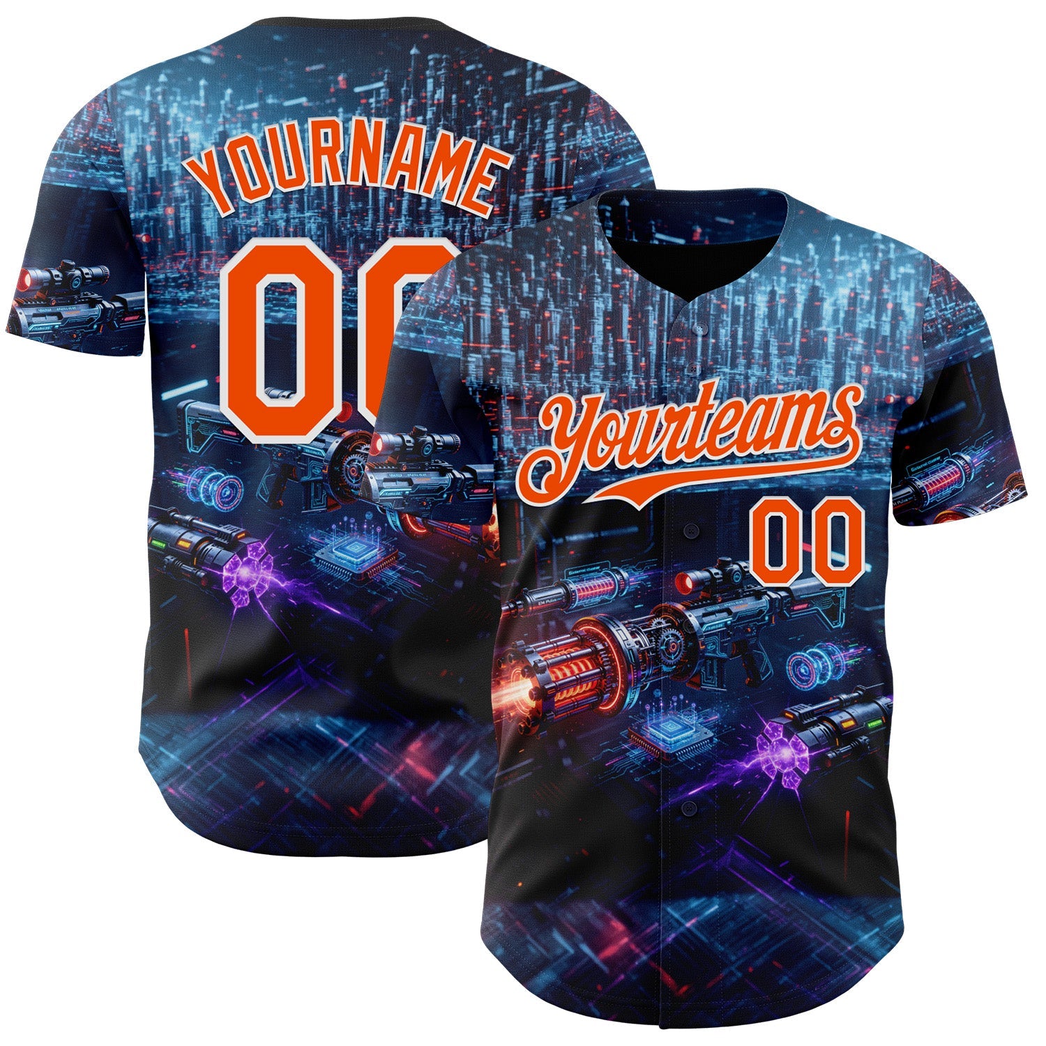 Custom Black Orange-White Futurism Cyberpunk E-sports 3D Pattern Design Authentic Baseball Jersey - Main View