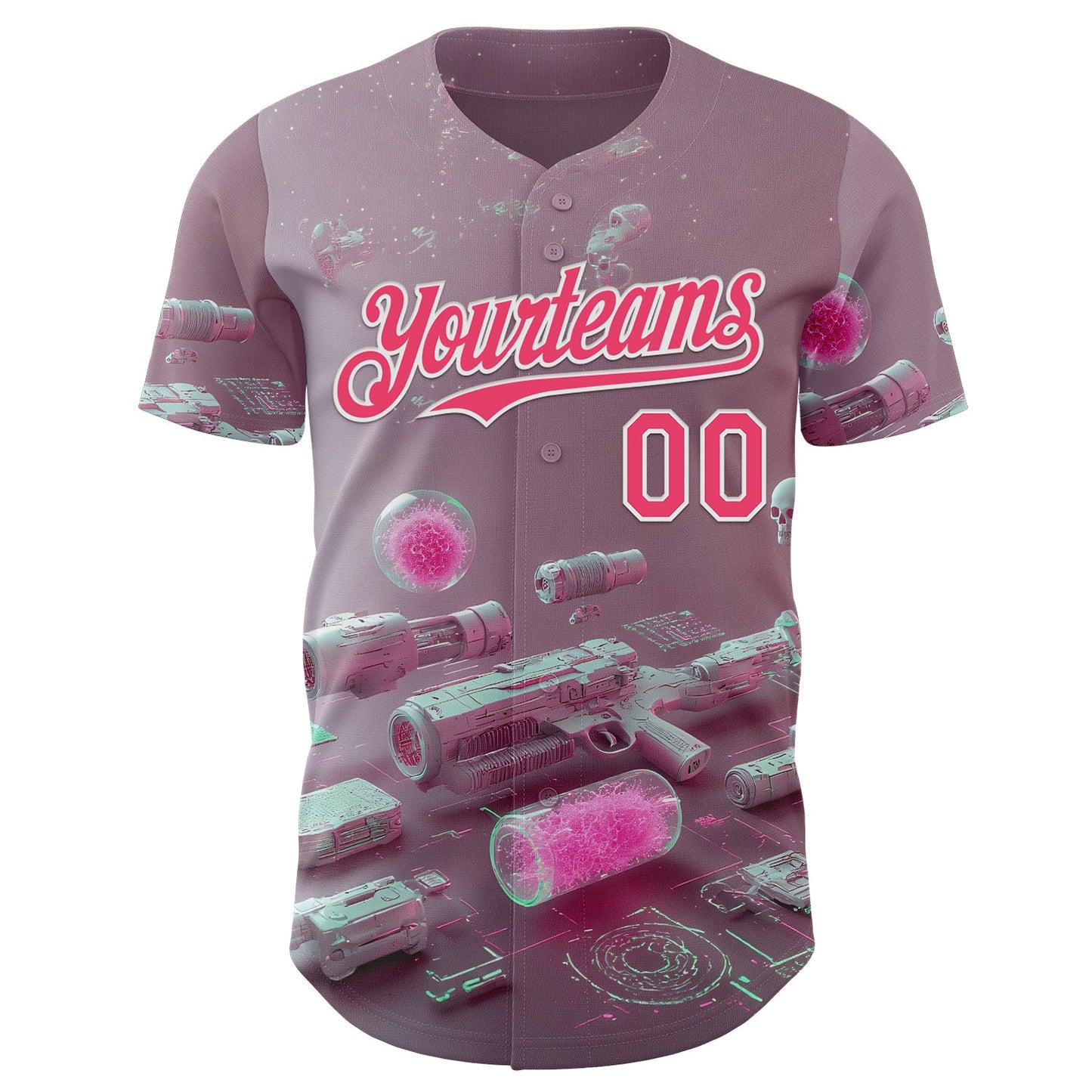 Custom Gray Neon Pink-White Futurism Cyberpunk E-sports 3D Pattern Design Authentic Baseball Jersey view 2