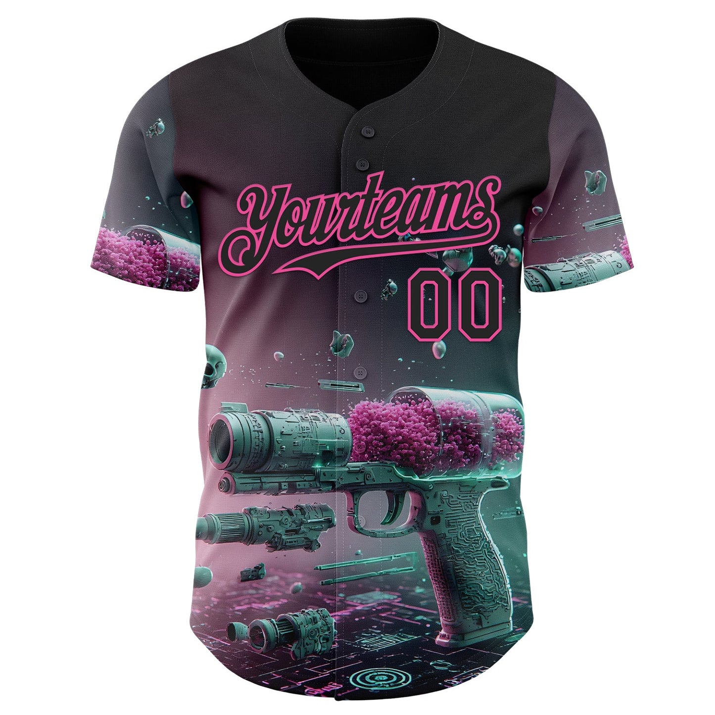 Custom Black-Pink Futurism Cyberpunk E-sports 3D Pattern Design Authentic Baseball Jersey view 2